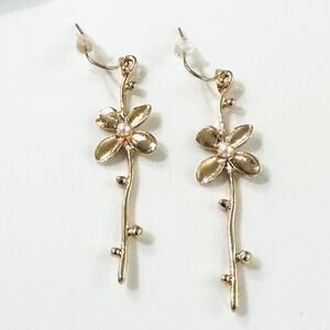 Gold and Pearl Flower Drop Earrings*